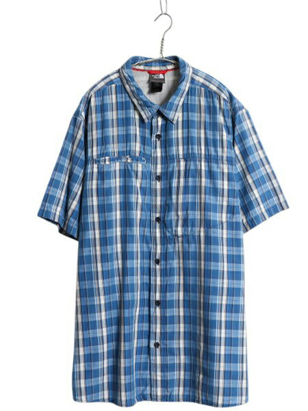 ノースフェイス チェック 半袖 シャツ メンズ XXL アウトドア ポケット付き ゆったり カジュアル ワンポイント マルチカラー 大きいサイズ