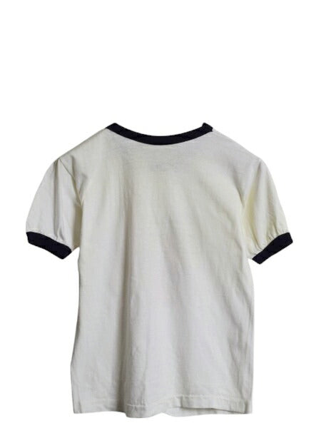 70s USA製 チャンピオン カレッジ 染込み プリント リンガー Tシャツ キッズ L 140cm / 古着 ヴィンテージ キャラクター バータグ コットン