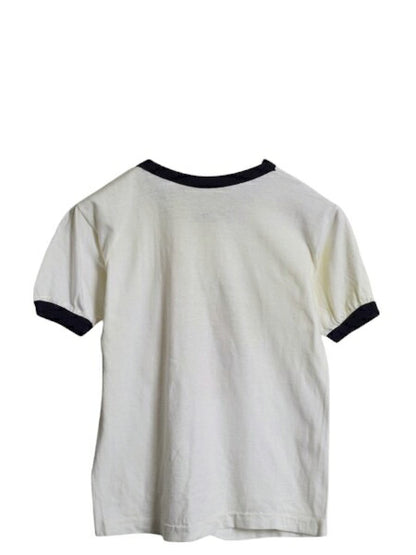 70s USA製 チャンピオン カレッジ 染込み プリント リンガー Tシャツ キッズ L 140cm / 古着 ヴィンテージ キャラクター バータグ コットン