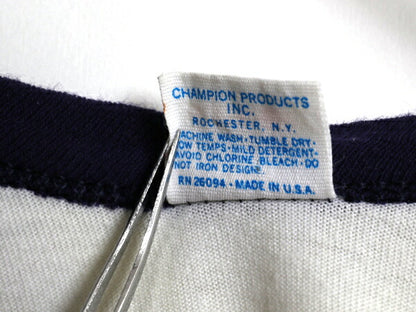 70s USA製 チャンピオン カレッジ 染込み プリント リンガー Tシャツ キッズ L 140cm / 古着 ヴィンテージ キャラクター バータグ コットン