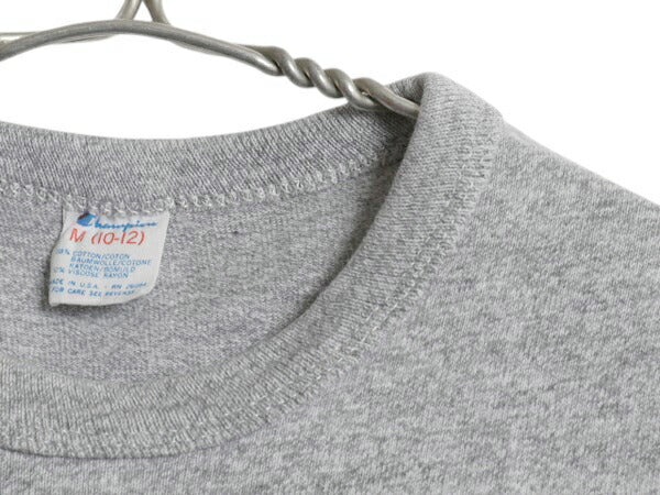 80s USA製 チャンピオン 3段 染み込み プリント 半袖 Tシャツ キッズ M 100cm 程 古着 ヴィンテージ 88 12 NFL ジャイアンツ 霜降り グレー