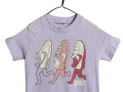 80s ナイキ プリント 半袖 Tシャツ キッズ ベビー 100cm 程/ イラスト グラフィック シューズ シングルステッチ カットソー パープル