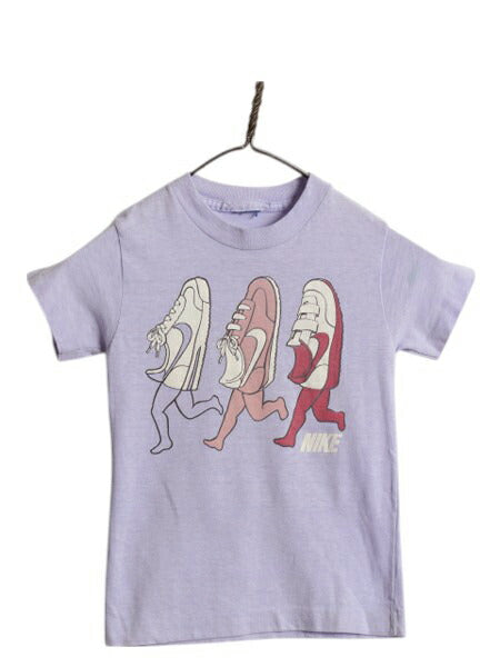 80s ナイキ プリント 半袖 Tシャツ キッズ ベビー 100cm 程/ イラスト グラフィック シューズ シングルステッチ カットソー パープル