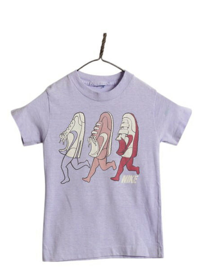 80s ナイキ プリント 半袖 Tシャツ キッズ ベビー 100cm 程/ イラスト グラフィック シューズ シングルステッチ カットソー パープル