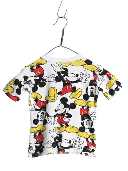 ミッキー オールオーバー プリント 半袖 Tシャツ キッズ ベビー 100cm 程/ 古着 ディズニー キャラクター イラスト 総柄 カットソー 子供