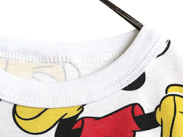 ミッキー オールオーバー プリント 半袖 Tシャツ キッズ ベビー 100cm 程/ 古着 ディズニー キャラクター イラスト 総柄 カットソー 子供