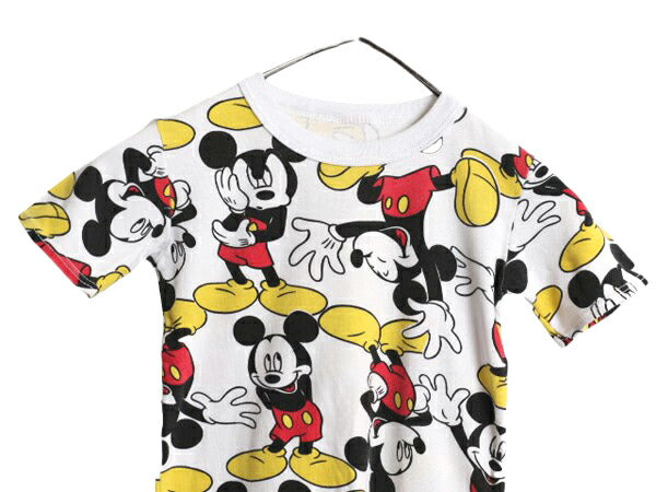 ミッキー オールオーバー プリント 半袖 Tシャツ キッズ ベビー 100cm 程/ 古着 ディズニー キャラクター イラスト 総柄 カットソー 子供