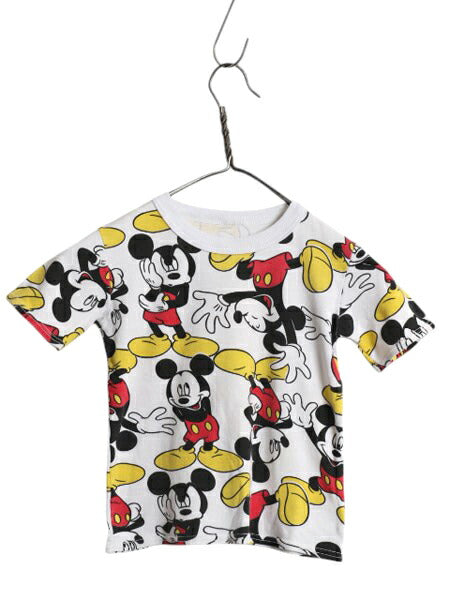 ミッキー オールオーバー プリント 半袖 Tシャツ キッズ ベビー 100cm 程/ 古着 ディズニー キャラクター イラスト 総柄 カットソー 子供