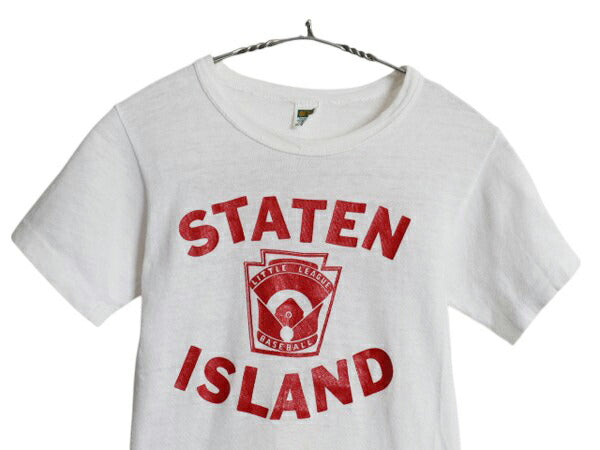 60s USA製 ラッセル プリント 半袖 Tシャツ キッズ ボーイズ M 110cm 程/ 古着 ヴィンテージ 初期 金タグ シンプル シングルステッチ 白