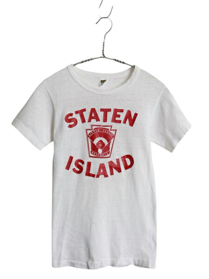 60s USA製 ラッセル プリント 半袖 Tシャツ キッズ ボーイズ M 110cm 程/ 古着 ヴィンテージ 初期 金タグ シンプル シングルステッチ 白