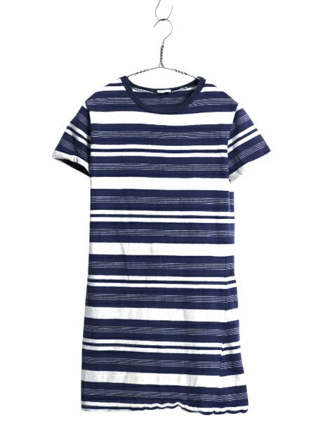 60s 70s ボーダー 半袖 Tシャツ ワンピース キッズ ガールズ 130cm ヴィンテージ 100% コットン ひざ上丈 マルチカラー シンプル ゆったり