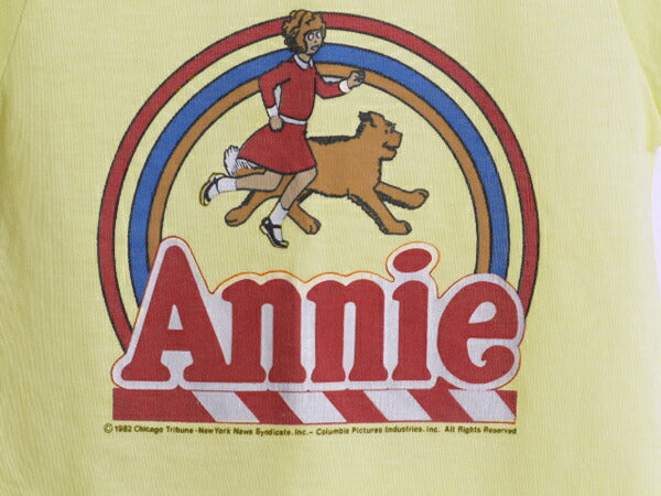 80s アニー プリント 半袖 Tシャツ キッズ ガールズ 100cm 程 ヴィンテージ ムービー シングルステッチ カットソー 映画 シンプル イエロー
