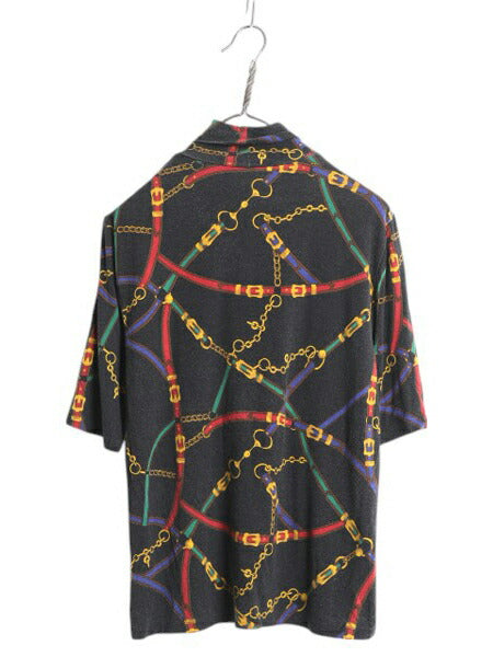 ローレン ラルフローレン タートルネック 総柄 半袖 Tシャツ レディース XL ポロ ストレッチ レーヨン カットソー 馬具 チェーン ビット 黒