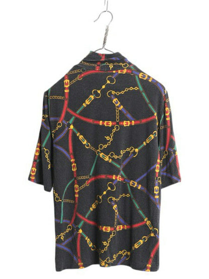 ローレン ラルフローレン タートルネック 総柄 半袖 Tシャツ レディース XL ポロ ストレッチ レーヨン カットソー 馬具 チェーン ビット 黒