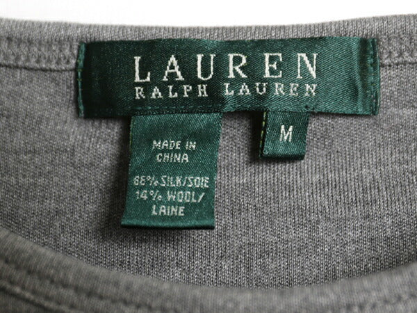 00s ローレン ラルフローレン 半袖 Tシャツ レディース M オールド ポロ シルク ウール ストレッチ カットソー ワンポイント シンプル 灰