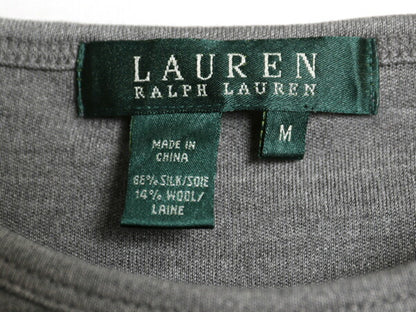 00s ローレン ラルフローレン 半袖 Tシャツ レディース M オールド ポロ シルク ウール ストレッチ カットソー ワンポイント シンプル 灰