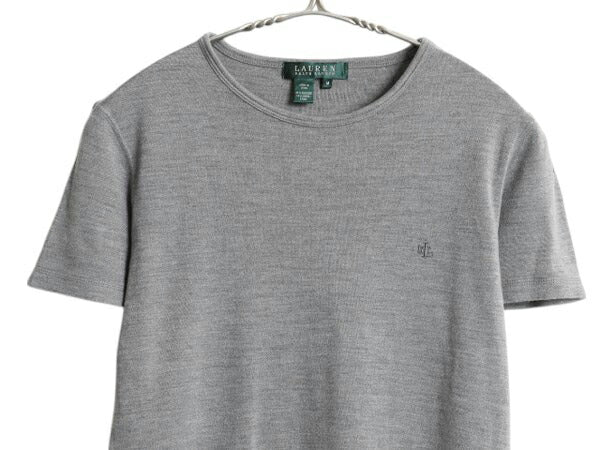 00s ローレン ラルフローレン 半袖 Tシャツ レディース M オールド ポロ シルク ウール ストレッチ カットソー ワンポイント シンプル 灰