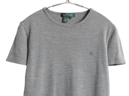 00s ローレン ラルフローレン 半袖 Tシャツ レディース M オールド ポロ シルク ウール ストレッチ カットソー ワンポイント シンプル 灰