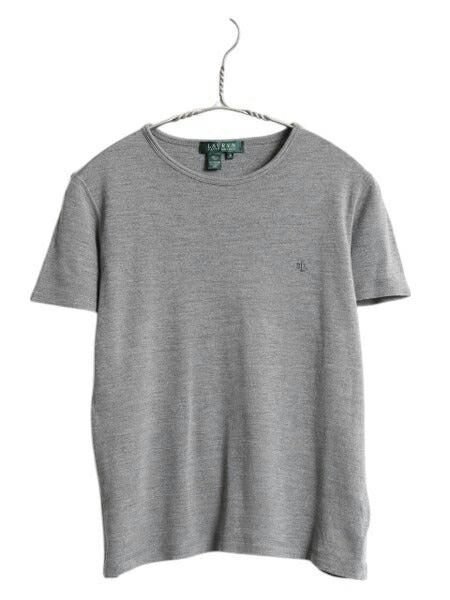 00s ローレン ラルフローレン 半袖 Tシャツ レディース M オールド ポロ シルク ウール ストレッチ カットソー ワンポイント シンプル 灰
