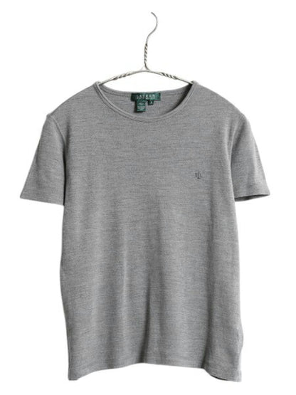 00s ローレン ラルフローレン 半袖 Tシャツ レディース M オールド ポロ シルク ウール ストレッチ カットソー ワンポイント シンプル 灰