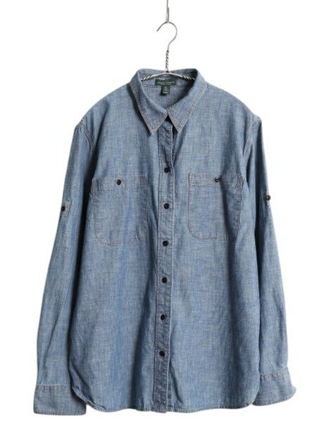 00s ローレンジーンズ ラルフローレン 長袖 シャンブレー シャツ レディース XL / 長袖シャツ ヴィンテージ モデル マチ付き 大きいサイズ
