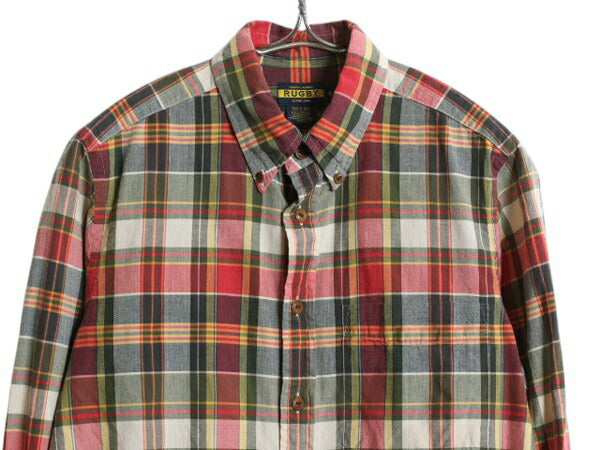 ラグビー ラルフローレン 3点留め 長袖 ボタンダウン シャツ レディース M 程 古着 長袖シャツ コットン マドラス チェック マルチカラー