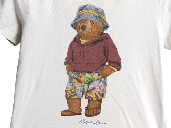 00s ポロベア ポロ ラルフローレン プリント 半袖 Tシャツ キッズ 130cm 程/ オールド コットン キャラクター クルーネック カットソー 白