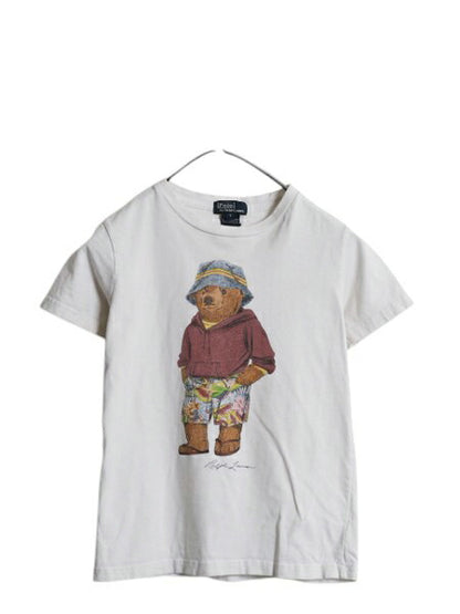 00s ポロベア ポロ ラルフローレン プリント 半袖 Tシャツ キッズ 130cm 程/ オールド コットン キャラクター クルーネック カットソー 白