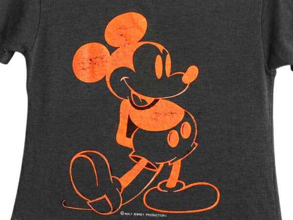80s ミッキー プリント Tシャツ キッズ ベビー 90cm 程 ヴィンテージ ディズニー オフィシャル キャラクター イラスト シングルステッチ 黒