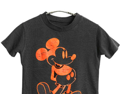 80s ミッキー プリント Tシャツ キッズ ベビー 90cm 程 ヴィンテージ ディズニー オフィシャル キャラクター イラスト シングルステッチ 黒