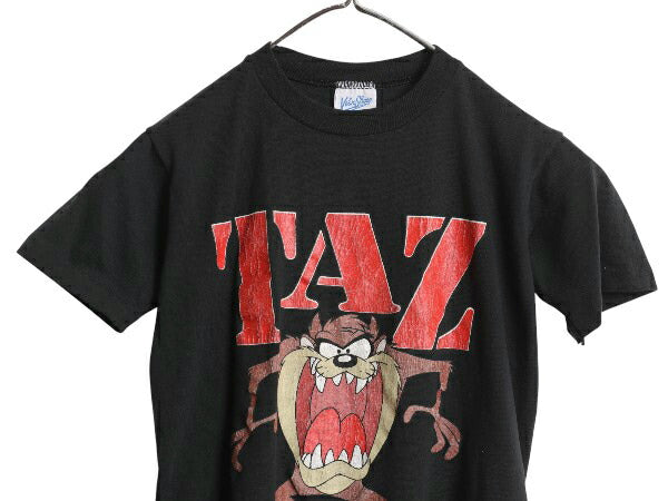 90s USA製 ワーナー タズマニアンデビル プリント 半袖 Tシャツ キッズ M 120cm 程 オールド オフィシャル キャラクター イラスト ブラック