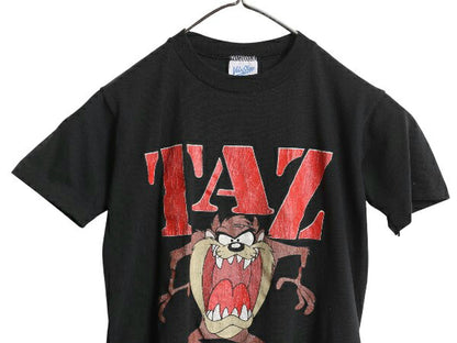 90s USA製 ワーナー タズマニアンデビル プリント 半袖 Tシャツ キッズ M 120cm 程 オールド オフィシャル キャラクター イラスト ブラック