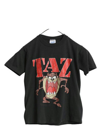 90s USA製 ワーナー タズマニアンデビル プリント 半袖 Tシャツ キッズ M 120cm 程 オールド オフィシャル キャラクター イラスト ブラック