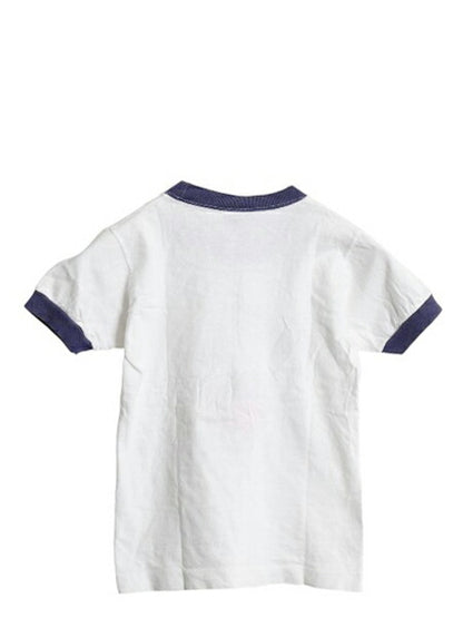 80s USA製 ミッキー プリント 半袖 リンガー Tシャツ キッズ M 120cm 程 ヴィンテージ ディズニー オフィシャル キャラクター イラスト 白