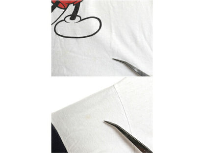 80s USA製 ミッキー プリント 半袖 リンガー Tシャツ キッズ M 120cm 程 ヴィンテージ ディズニー オフィシャル キャラクター イラスト 白
