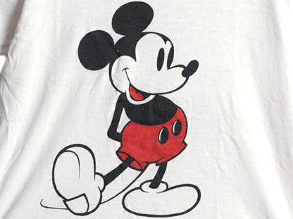 80s USA製 ミッキー プリント 半袖 リンガー Tシャツ キッズ M 120cm 程 ヴィンテージ ディズニー オフィシャル キャラクター イラスト 白