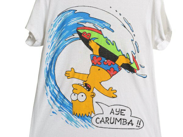 90s USA製 シンプソンズ プリント 半袖 Tシャツ レディース XS キッズ 150cm 程 古着 オールド キャラクター イラスト シングルステッチ 白