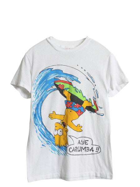 90s USA製 シンプソンズ プリント 半袖 Tシャツ レディース XS キッズ 150cm 程 古着 オールド キャラクター イラスト シングルステッチ 白