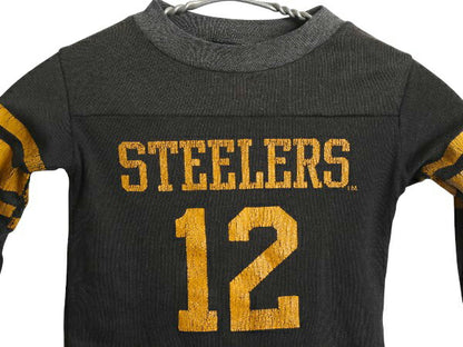 80s スティーラーズ プリント 長袖 フットボール Tシャツ キッズ 80cm ヴィンテージ NFL ロングスリーブ ライン入り ナンバリング ブラック