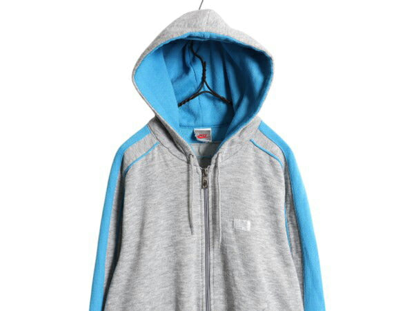90s ナイキ フルジップ スウェット フード パーカー レディース L 小さめ M 程 オールド 初期 銀タグ NIKE トレーナー ツートン スウッシュ