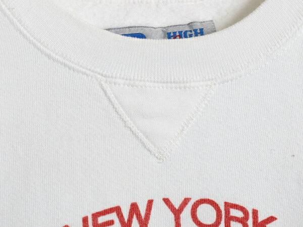 90s USA製 MLB ヤンキース プリント スウェット キッズ XL メンズ S レディース M 程 オールド ラッセル ヘビーウェイト トレーナー 前V 白