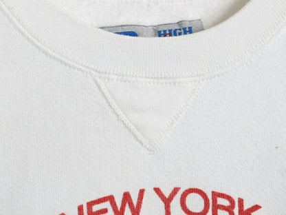90s USA製 MLB ヤンキース プリント スウェット キッズ XL メンズ S レディース M 程 オールド ラッセル ヘビーウェイト トレーナー 前V 白