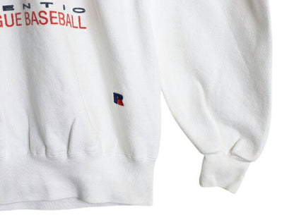 90s USA製 MLB ヤンキース プリント スウェット キッズ XL メンズ S レディース M 程 オールド ラッセル ヘビーウェイト トレーナー 前V 白