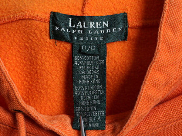 90s LAUREN ラルフローレン ハイネック 鹿の子 スウェット レディース M 程 オールド ポロ プルオーバー カットソー モックネック オレンジ