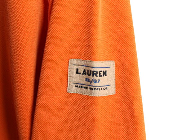 90s LAUREN ラルフローレン ハイネック 鹿の子 スウェット レディース M 程 オールド ポロ プルオーバー カットソー モックネック オレンジ