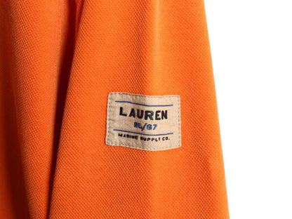 90s LAUREN ラルフローレン ハイネック 鹿の子 スウェット レディース M 程 オールド ポロ プルオーバー カットソー モックネック オレンジ