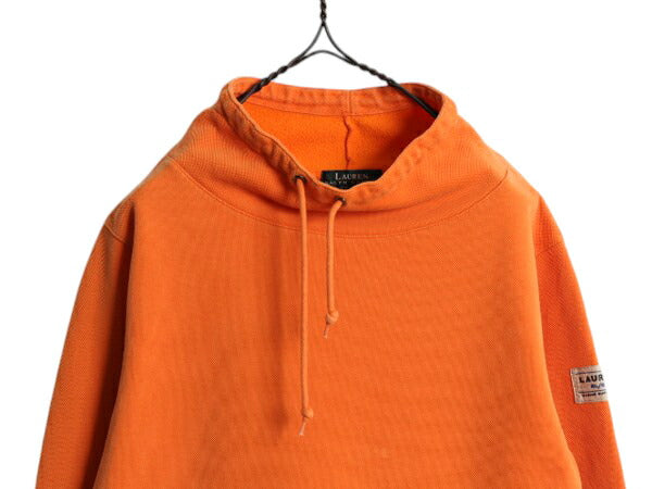 90s LAUREN ラルフローレン ハイネック 鹿の子 スウェット レディース M 程 オールド ポロ プルオーバー カットソー モックネック オレンジ
