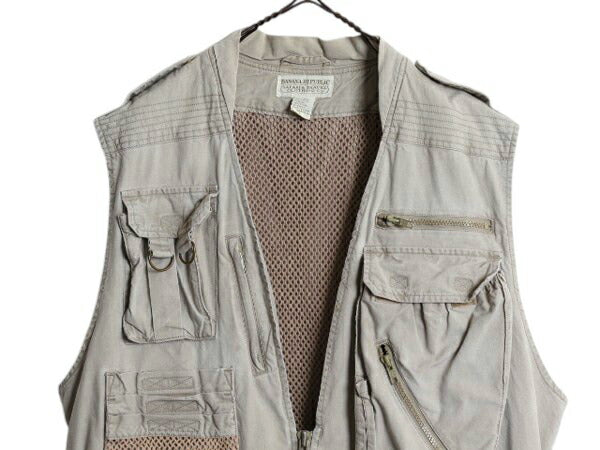 80s バナナリパブリック サファリ ベスト メンズ L / ヴィンテージ BANANA REPUBLIC Safari&Travel アウトドア ハンティング フィッシング