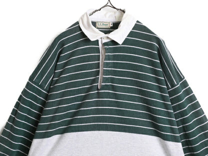 80s USA製 エルエルビーン ボーダー 長袖 ラガー シャツ メンズ XL / 古着 80年代 ヴィンテージ LLBEAN 長袖シャツ ラグビー 大きいサイズ
