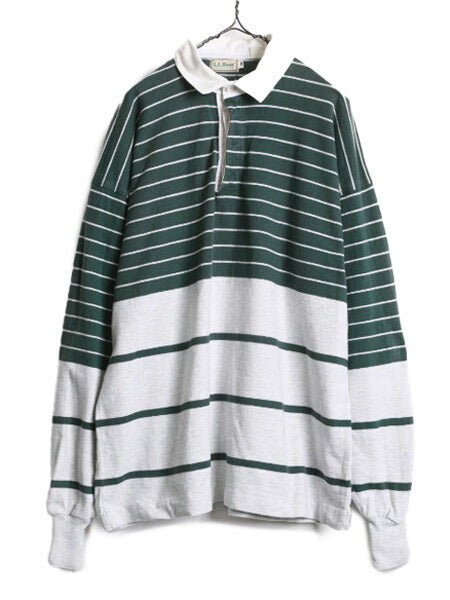 80s USA製 エルエルビーン ボーダー 長袖 ラガー シャツ メンズ XL / 古着 80年代 ヴィンテージ LLBEAN 長袖シャツ ラグビー 大きいサイズ